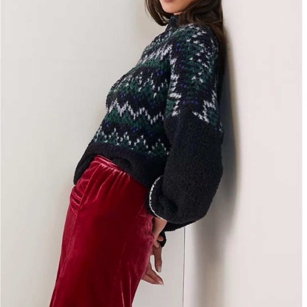Anthropologie Black and Green Patterned Sweater